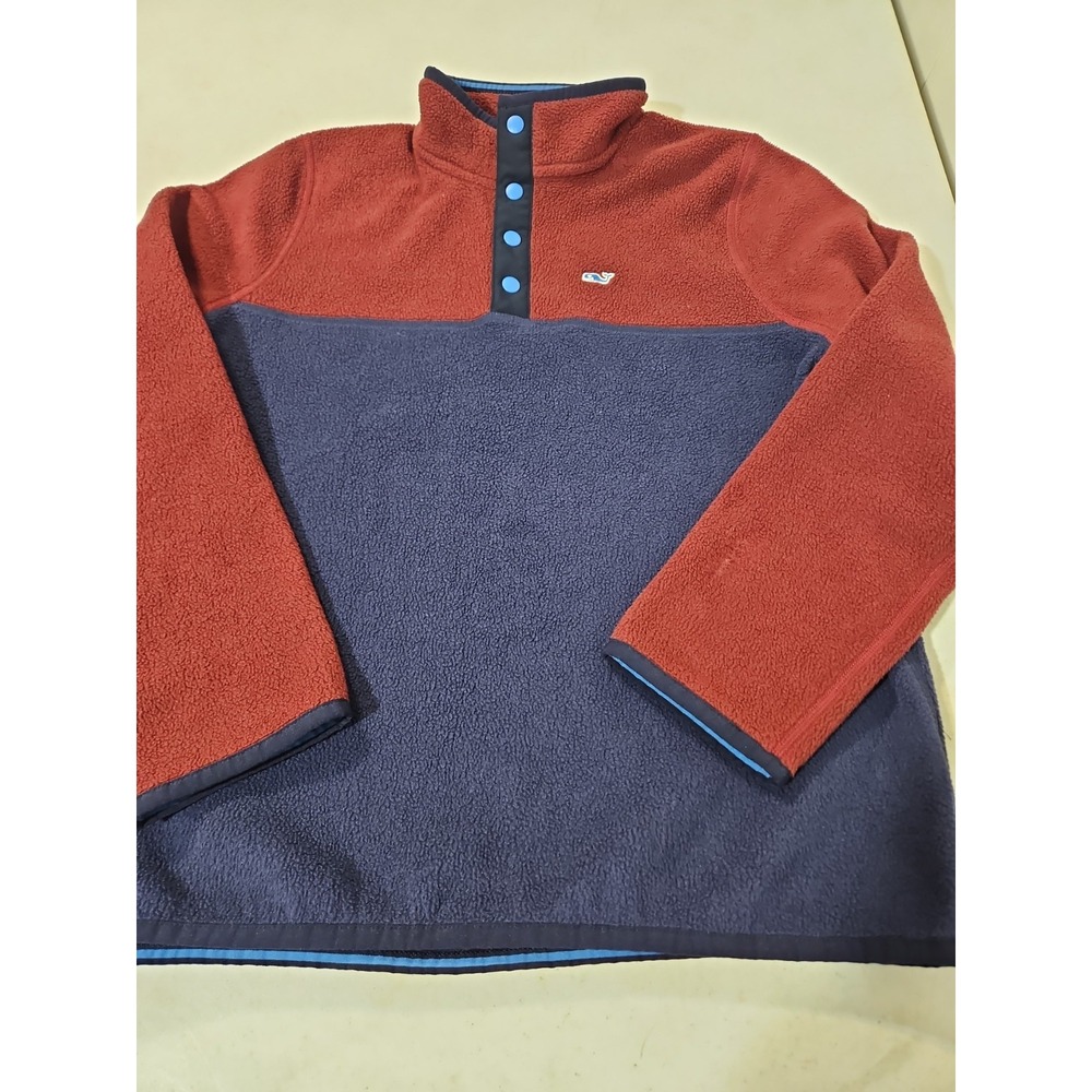 Vineyard Vines Harbor Fleece Quarter Snap Boys M 12-14 Crimson Navy EUC (1961